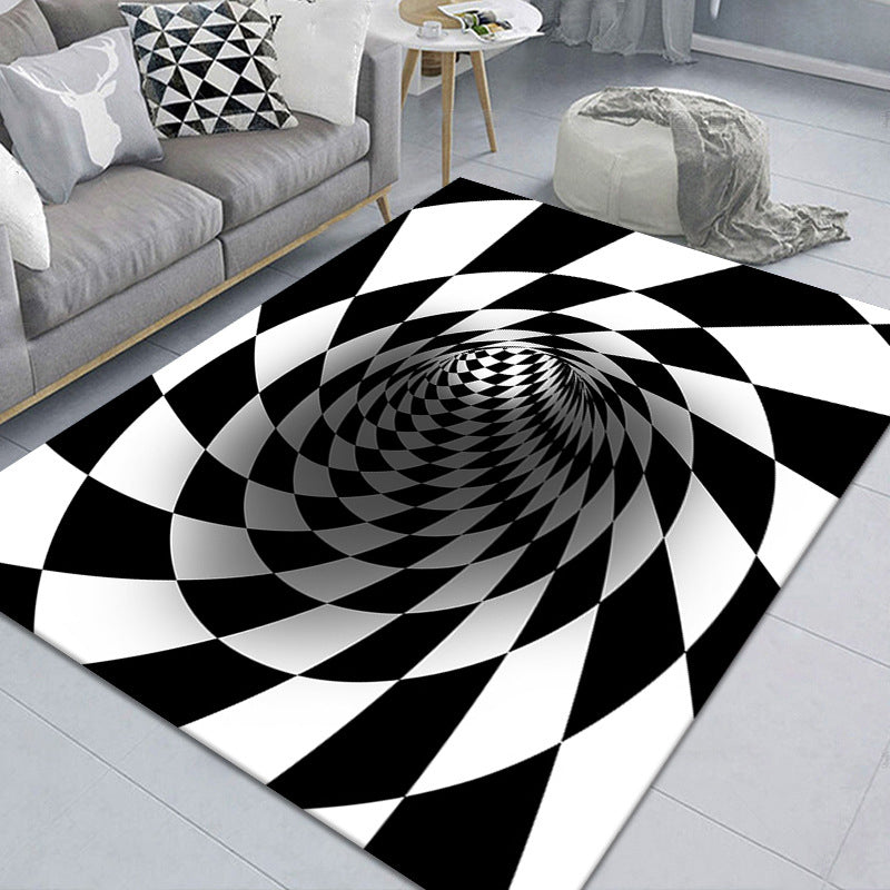 Kalsten | Modern Brain Deception 3D Carpet Black Synthetic Area Rug Machine Washable Stain Resistant Non-Slip Rug for Living Room