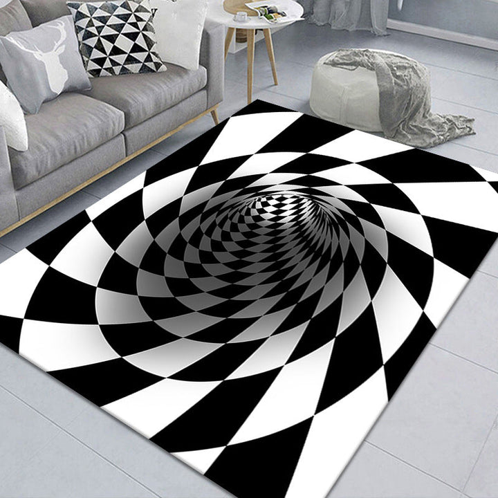 Kalsten | Modern Brain Deception 3D Carpet Black Synthetic Area Rug Machine Washable Stain Resistant Non-Slip Rug for Living Room