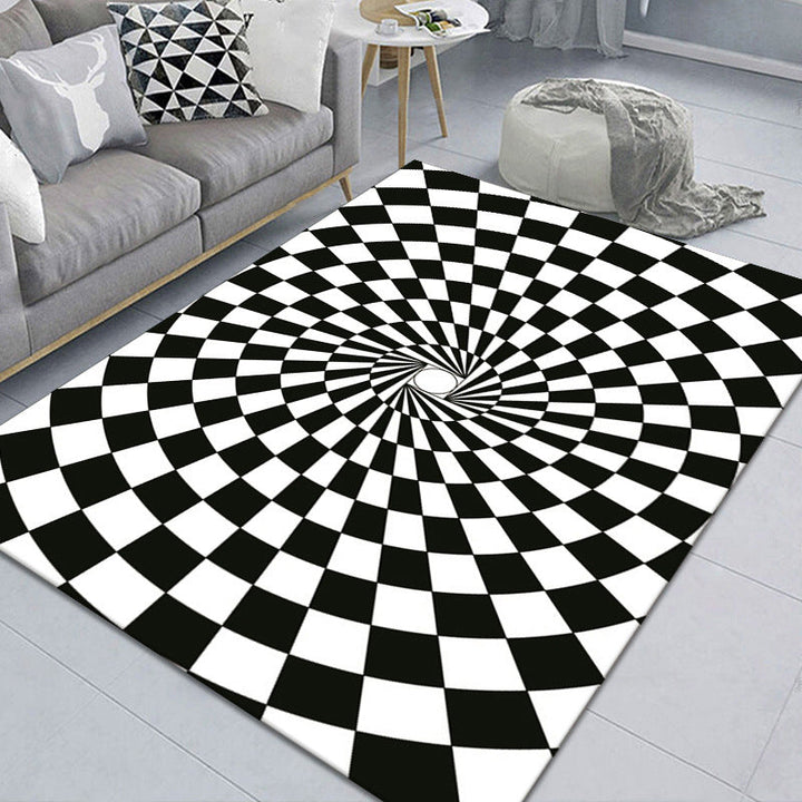 Kalsten | Modern Brain Deception 3D Carpet Black Synthetic Area Rug Machine Washable Stain Resistant Non-Slip Rug for Living Room