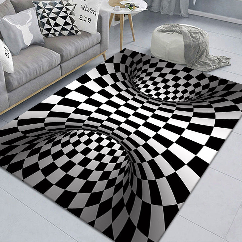 Kalsten | Modern Brain Deception 3D Carpet Black Synthetic Area Rug Machine Washable Stain Resistant Non-Slip Rug for Living Room
