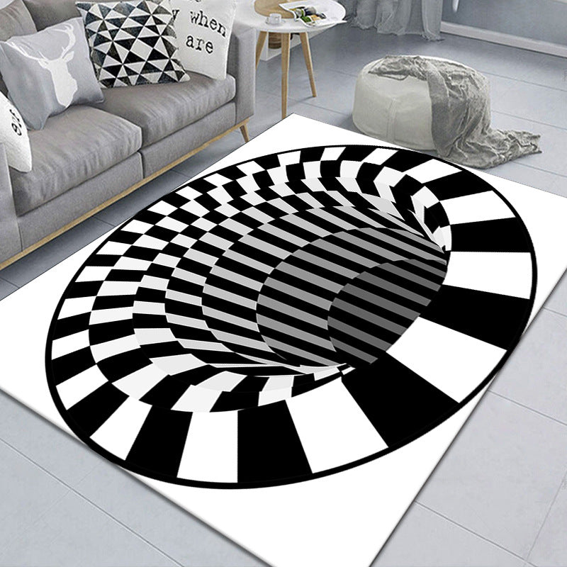 Kalsten | Modern Brain Deception 3D Carpet Black Synthetic Area Rug Machine Washable Stain Resistant Non-Slip Rug for Living Room