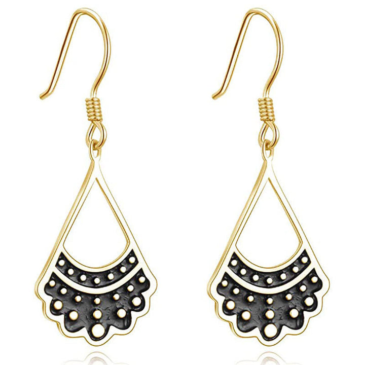 Elegant Gold and Black Fan-Shaped Earrings Kalsten