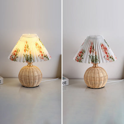 BowLift | RattaLume Nordic LED Table Lamp | Woven Rattan & Foldable Fabric Shade | Mood Light | Decor for the Bedroom