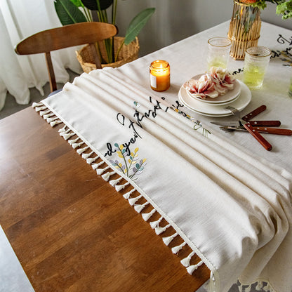 Embroidered Tablecloth with Decorative Fringe