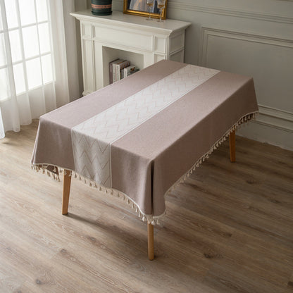 Textured Woven Tablecloth with Decorative Fringe