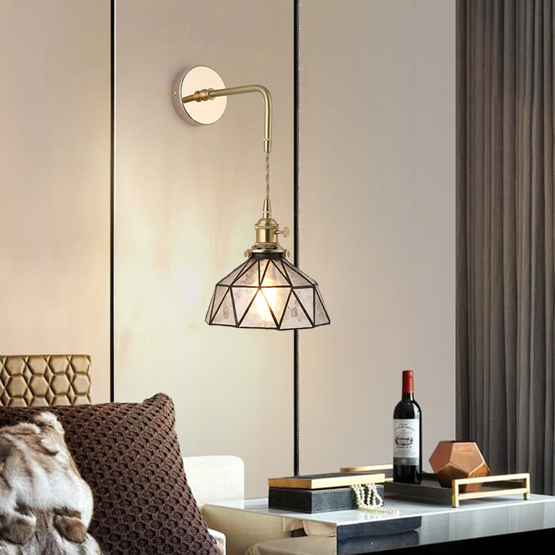 Shaded Glass Wall Light Fixture Vintage Single-Bulb Bedside Wall Mounted Lamp in Gold | Kalsten