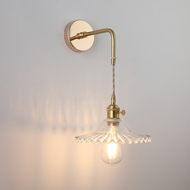 Shaded Glass Wall Light Fixture Vintage Single-Bulb Bedside Wall Mounted Lamp in Gold | Kalsten