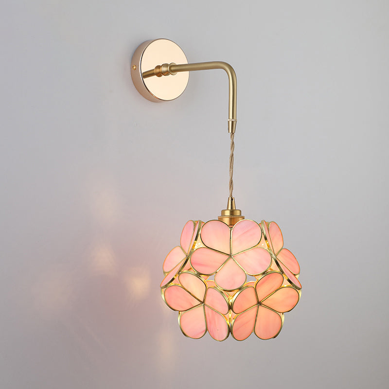 Shaded Glass Wall Light Fixture Vintage Single-Bulb Bedside Wall Mounted Lamp in Gold | Kalsten