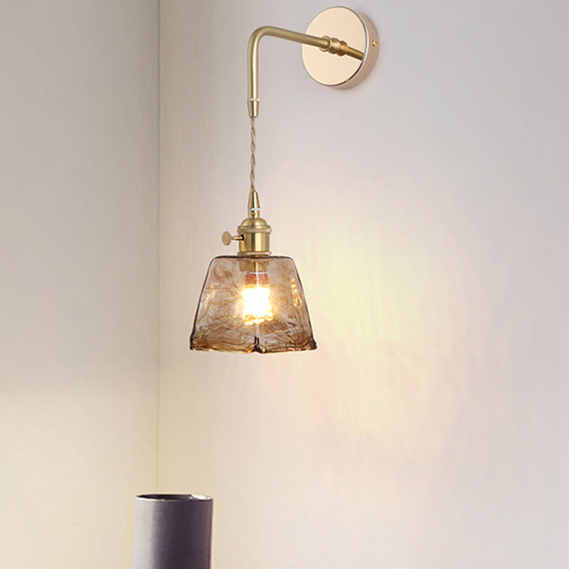 Shaded Glass Wall Light Fixture Vintage Single-Bulb Bedside Wall Mounted Lamp in Gold | Kalsten