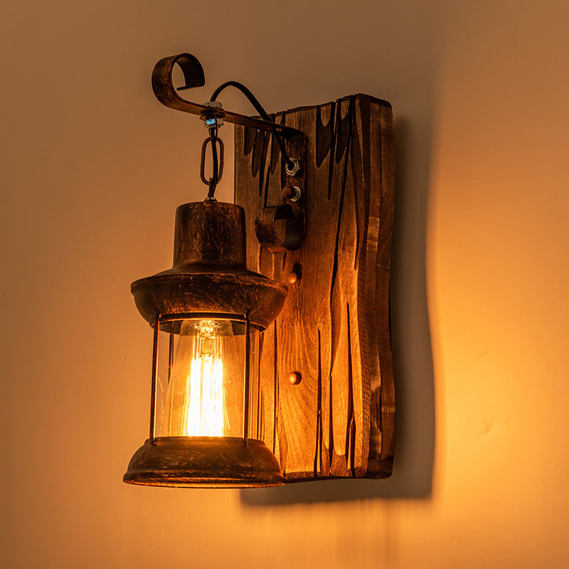 BowLift | Industrial Lantern Wall Mount Light 1-Light Iron Wall Light with Clear Glass Shade for Restaurant