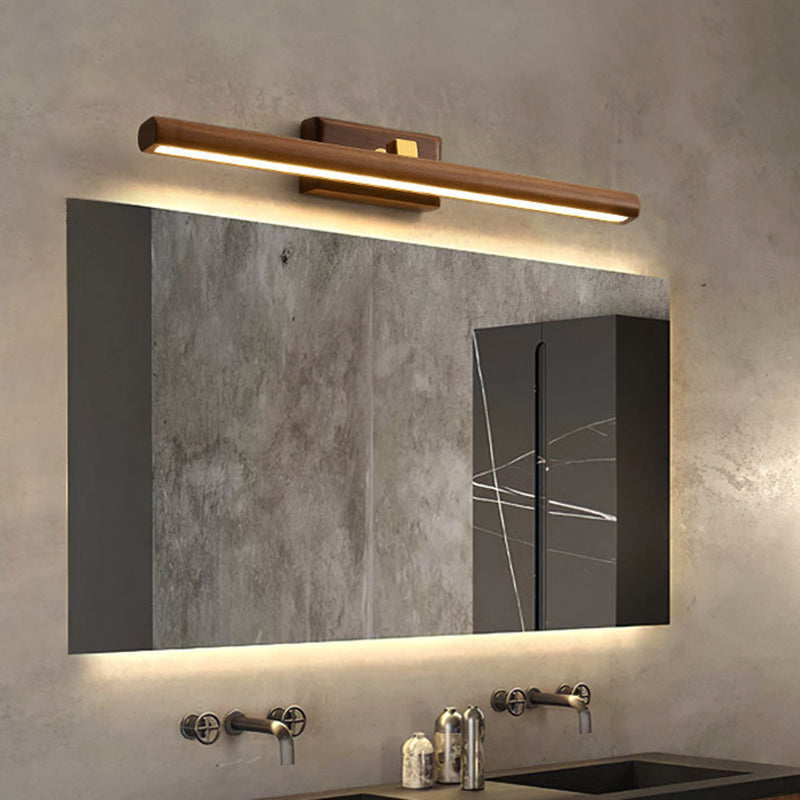 Nordic Style Linear Wall Sconce Light Acrylic Bathroom LED Vanity Lighting in Dark Wood | Kalsten