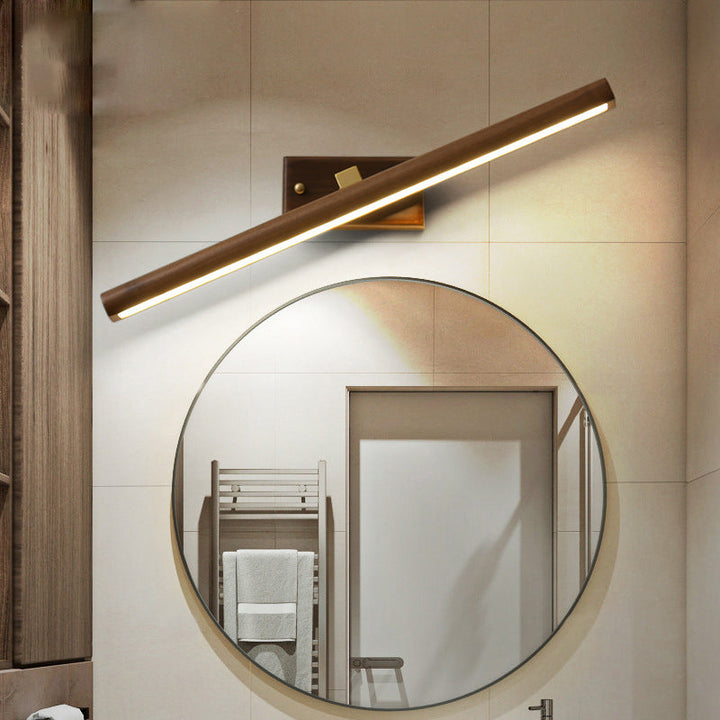 Nordic Style Linear Wall Sconce Light Acrylic Bathroom LED Vanity Lighting in Dark Wood | Kalsten