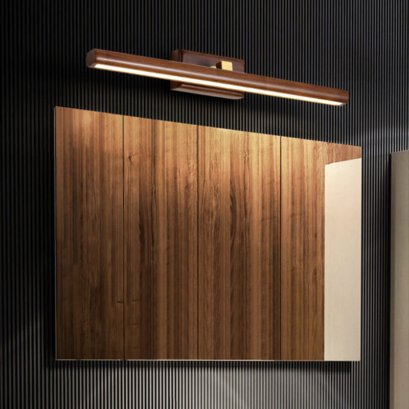 Nordic Style Linear Wall Sconce Light Acrylic Bathroom LED Vanity Lighting in Dark Wood | Kalsten