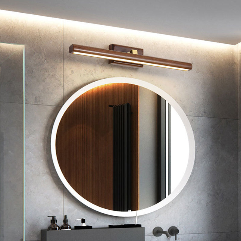 Nordic Style Linear Wall Sconce Light Acrylic Bathroom LED Vanity Lighting in Dark Wood | Kalsten