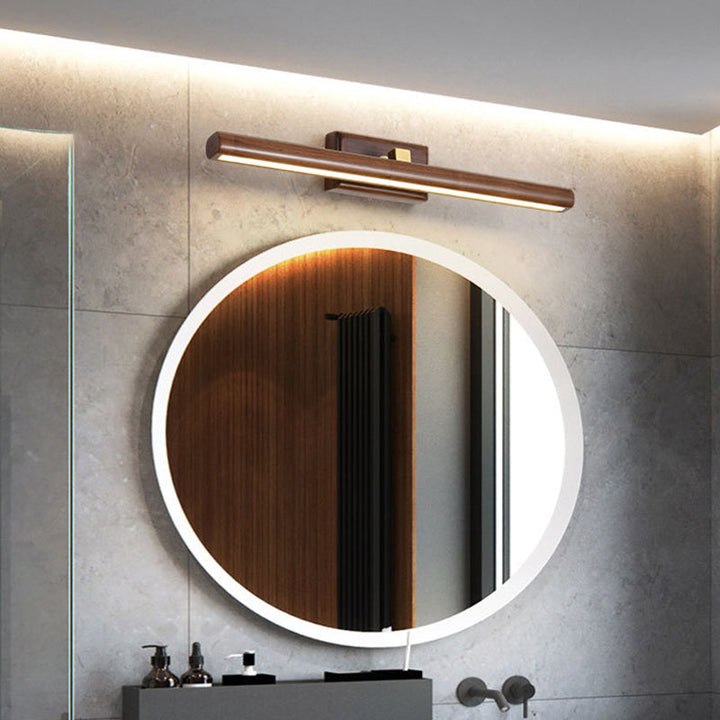 Nordic Style Linear Wall Sconce Light Acrylic Bathroom LED Vanity Lighting in Dark Wood | Kalsten