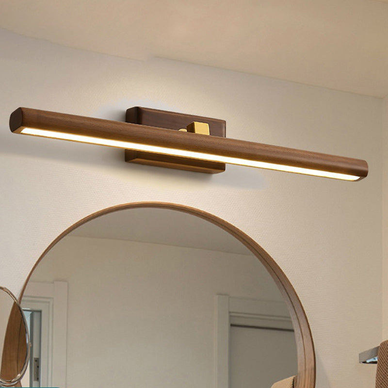 Nordic Style Linear Wall Sconce Light Acrylic Bathroom LED Vanity Lighting in Dark Wood | Kalsten