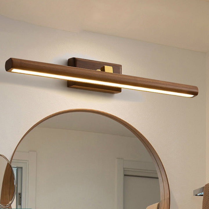 Nordic Style Linear Wall Sconce Light Acrylic Bathroom LED Vanity Lighting in Dark Wood | Kalsten