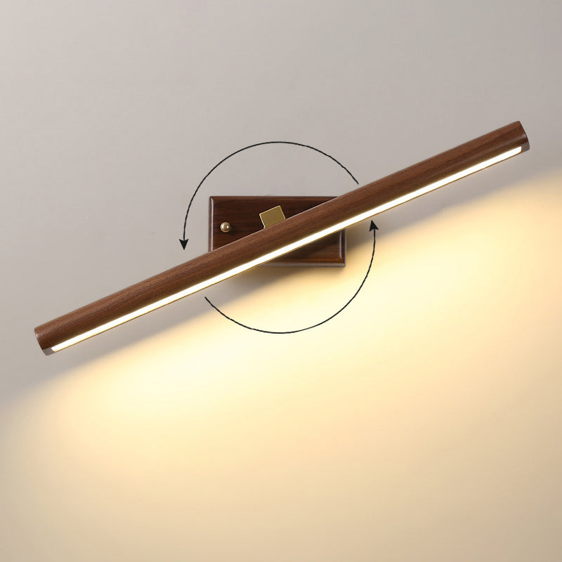 Nordic Style Linear Wall Sconce Light Acrylic Bathroom LED Vanity Lighting in Dark Wood | Kalsten