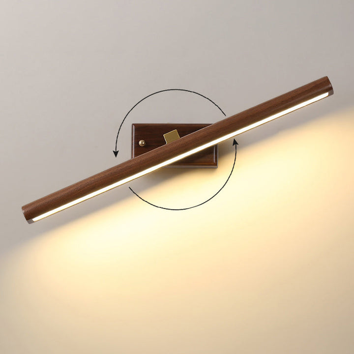 Nordic Style Linear Wall Sconce Light Acrylic Bathroom LED Vanity Lighting in Dark Wood | Kalsten
