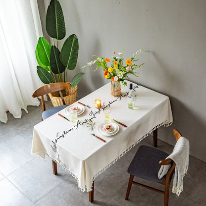 Embroidered Tablecloth with Decorative Fringe