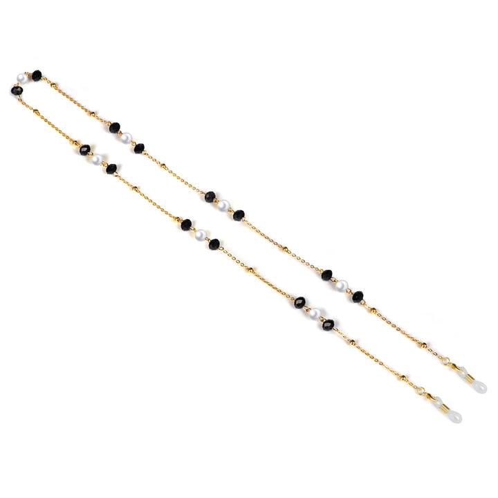 Elegant Pearl and Black Bead Eyewear Chain Kalsten