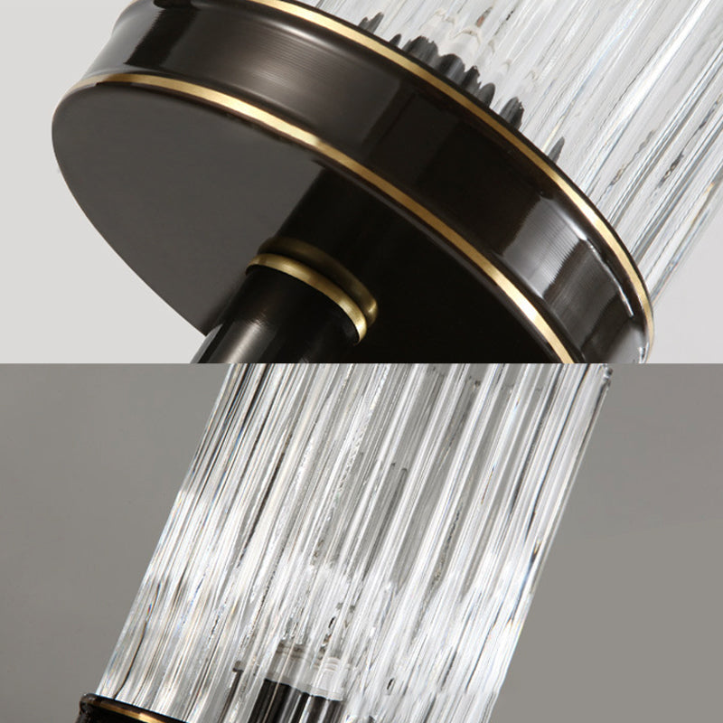 Cylinder Wall Lamp Vintage Stylish Clear Ribbed Glass 1 Bulb Black/Gold Finish Wall Sconce Fixture for Living Room | Kalsten