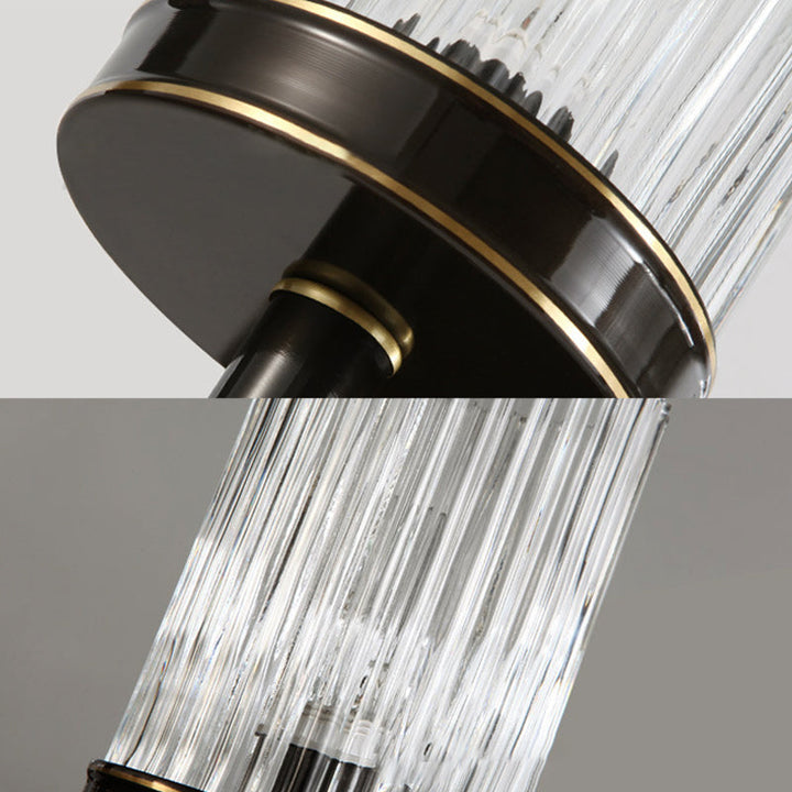 Cylinder Wall Lamp Vintage Stylish Clear Ribbed Glass 1 Bulb Black/Gold Finish Wall Sconce Fixture for Living Room | Kalsten