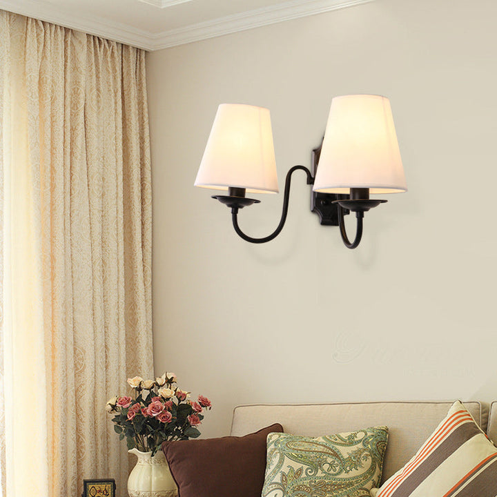Bucket Shade Fabric Wall Light Fixture Vintage Living Room Wall Mounted Lamp in Black | Kalsten
