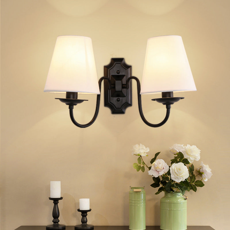 Bucket Shade Fabric Wall Light Fixture Vintage Living Room Wall Mounted Lamp in Black | Kalsten