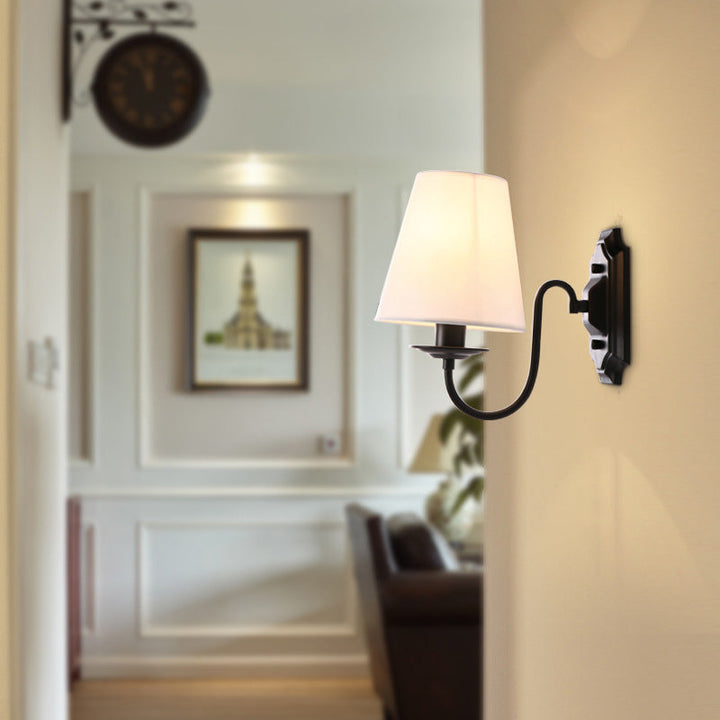 Bucket Shade Fabric Wall Light Fixture Vintage Living Room Wall Mounted Lamp in Black | Kalsten