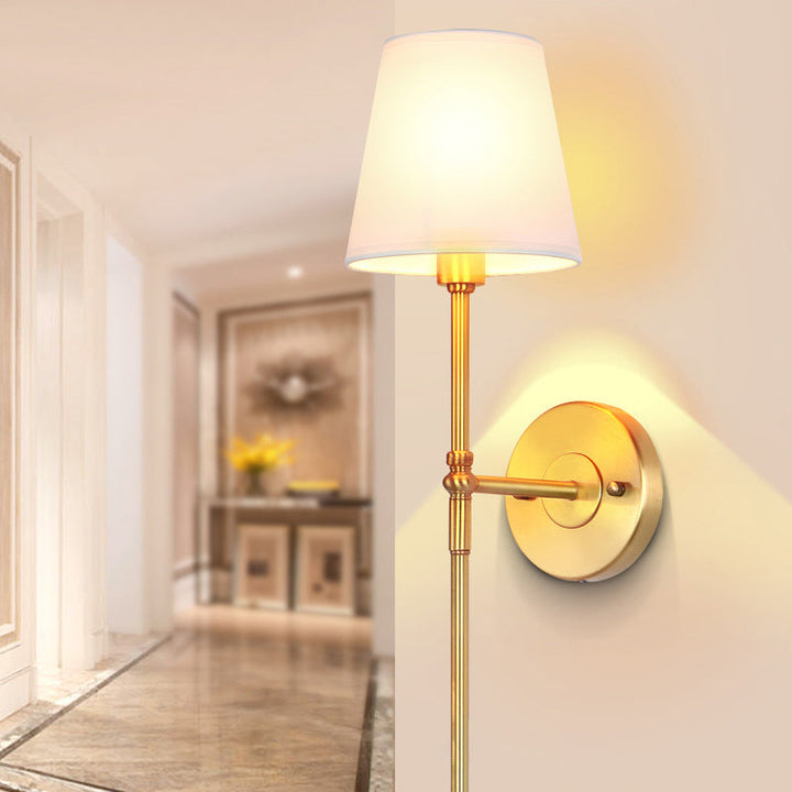 Bucket Shade Fabric Wall Mount Light Traditional Corridor Wall Light Fixture in Brass | Kalsten