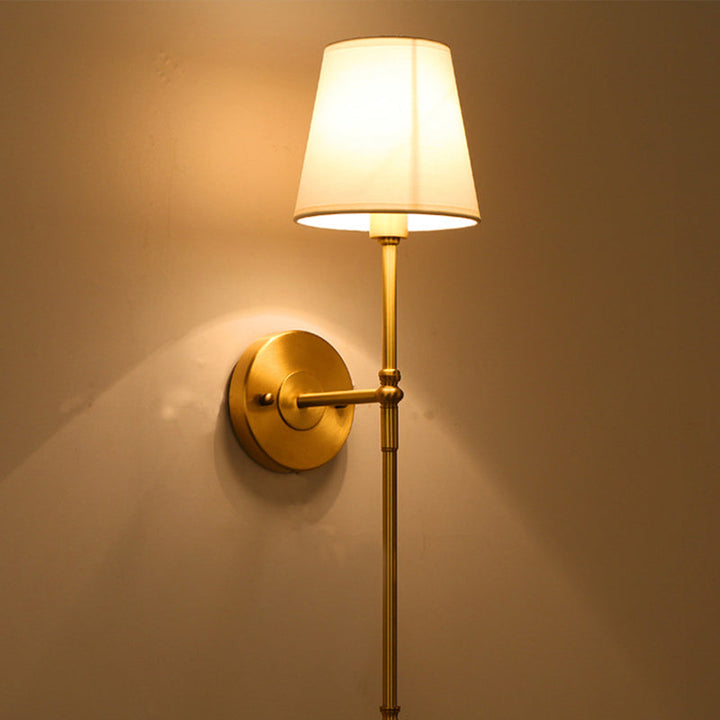 Bucket Shade Fabric Wall Mount Light Traditional Corridor Wall Light Fixture in Brass | Kalsten
