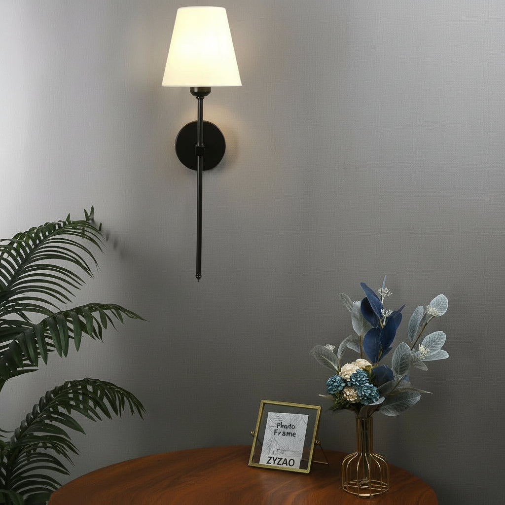 LED Wall Sconce Light – Modern American Copper White Linen Fabric (36x14cm / 14.2x5.5in) | Kalsten