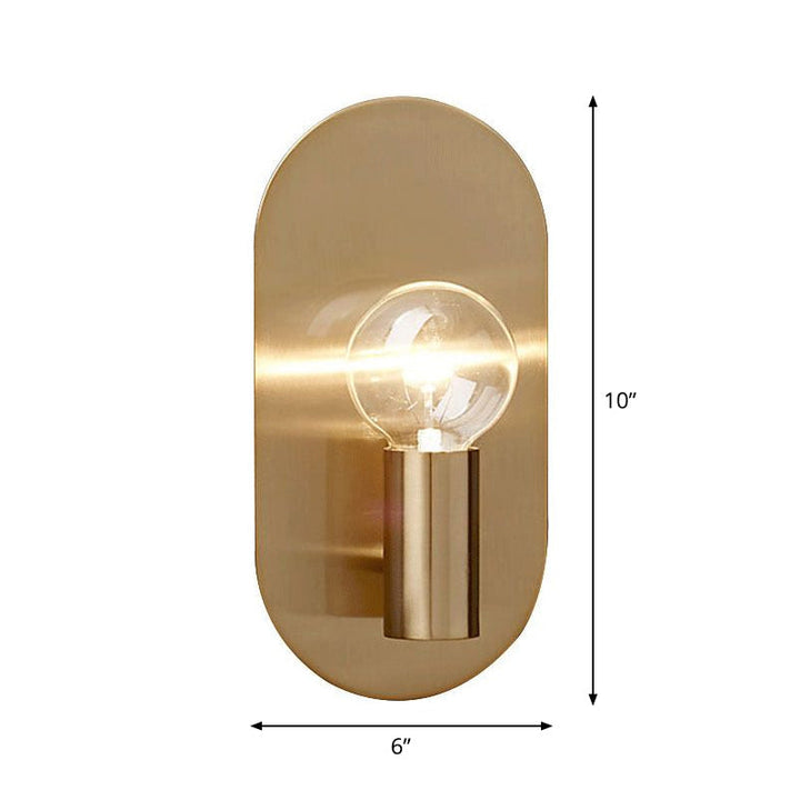 Exposed Bulb Design Sconce Light Postmodern Metal 1-Light Gold Finish Wall Light with Oval Backplate | Kalsten
