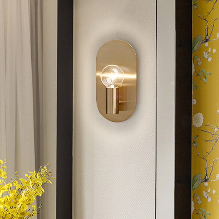 Exposed Bulb Design Sconce Light Postmodern Metal 1-Light Gold Finish Wall Light with Oval Backplate | Kalsten