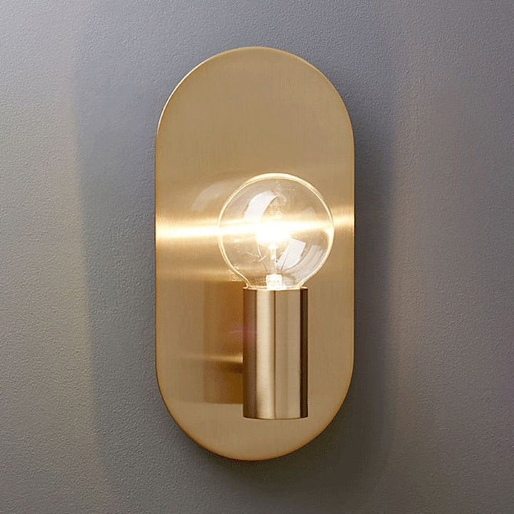 Exposed Bulb Design Sconce Light Postmodern Metal 1-Light Gold Finish Wall Light with Oval Backplate | Kalsten