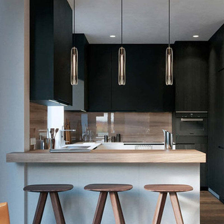 Pendant Light Glass Cylinder 15 in Adjustable Hanging Bedroom Dining Room Ceiling Fixture Modern Minimalist Lighting | Kalsten