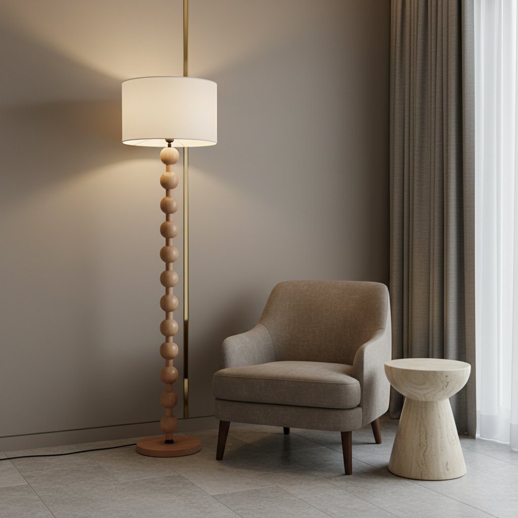 Hugo Sculptural Wood-Sphere Floor Lamp