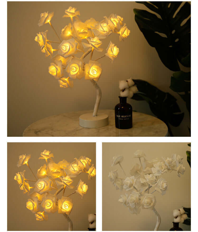 Rose Flower Lamp USB Battery Operated LED Table Lamp Bonsai Tree Night Lights Garland Bedroom Decoration Lights Home Decor | Kalsten