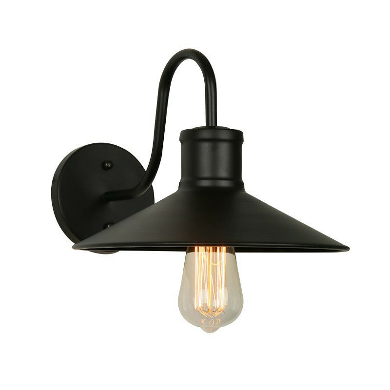 Black Conical Wall Lamp Industrial Metal 1 Head Corridor Gooseneck Wall Sconce with Cage | Kalsten