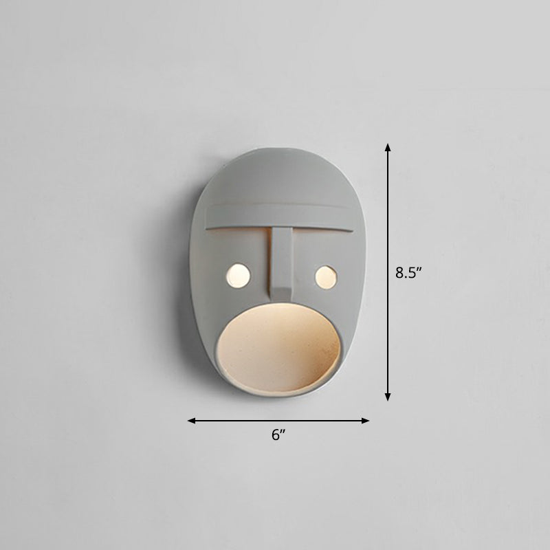 Decorative Funny Face Expression Wall Sconce Resin Bedroom LED Wall Mounted Light in Grey | Kalsten