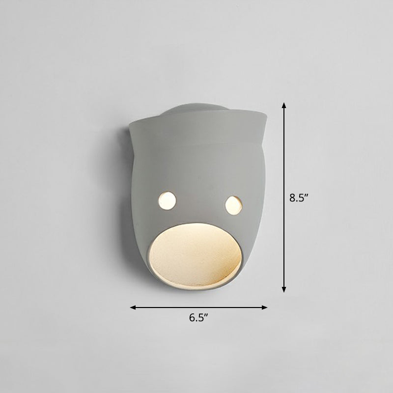 Decorative Funny Face Expression Wall Sconce Resin Bedroom LED Wall Mounted Light in Grey | Kalsten