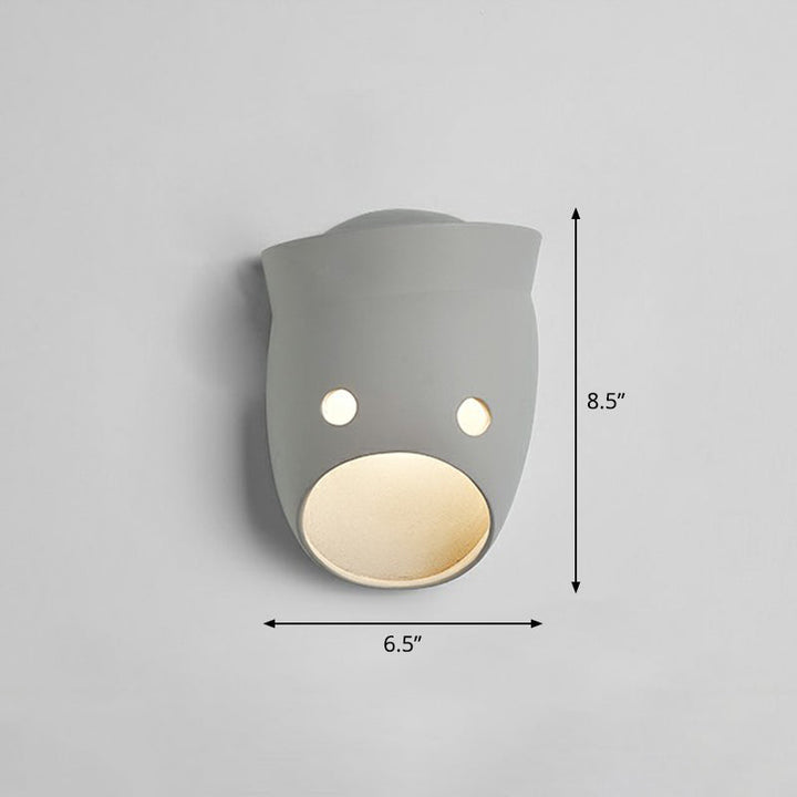Decorative Funny Face Expression Wall Sconce Resin Bedroom LED Wall Mounted Light in Grey | Kalsten