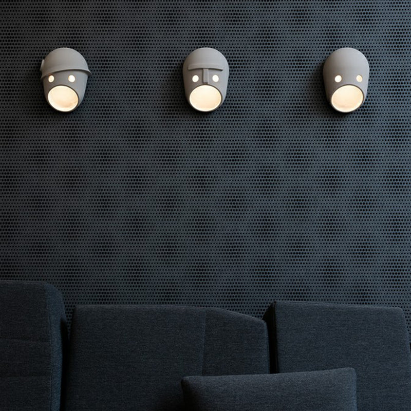 Decorative Funny Face Expression Wall Sconce Resin Bedroom LED Wall Mounted Light in Grey | Kalsten