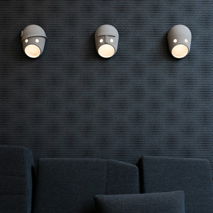 Decorative Funny Face Expression Wall Sconce Resin Bedroom LED Wall Mounted Light in Grey | Kalsten