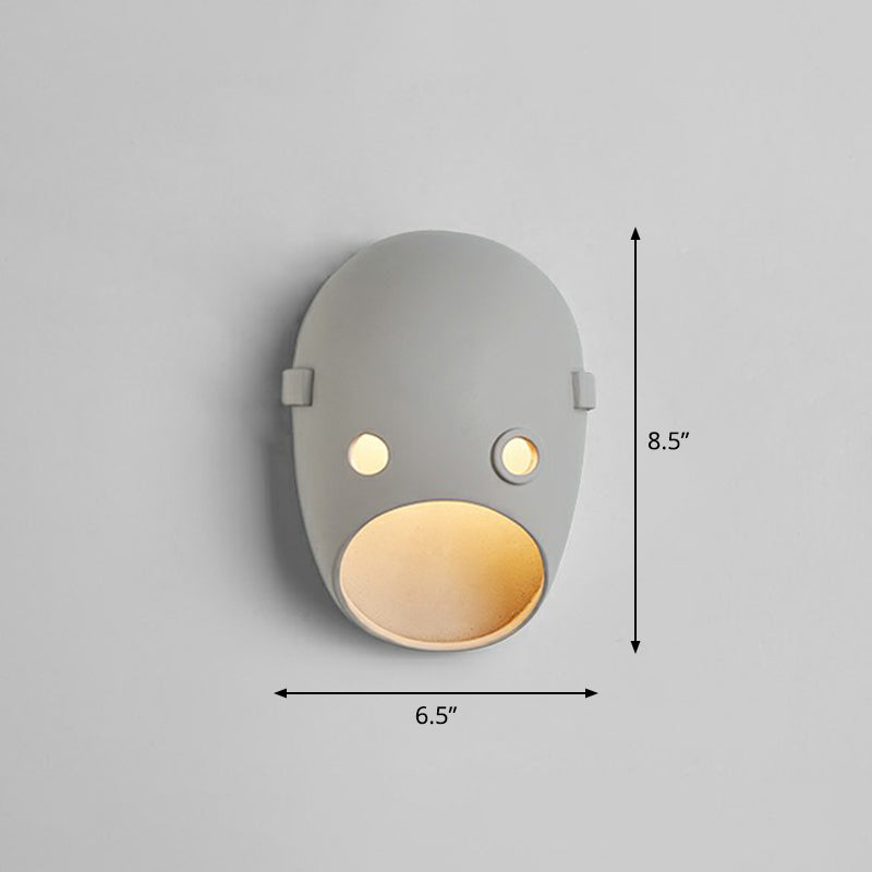 Decorative Funny Face Expression Wall Sconce Resin Bedroom LED Wall Mounted Light in Grey | Kalsten