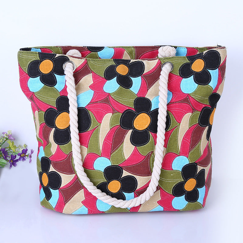 Large and Colorful Beach Bag with Floral Pattern Kalsten