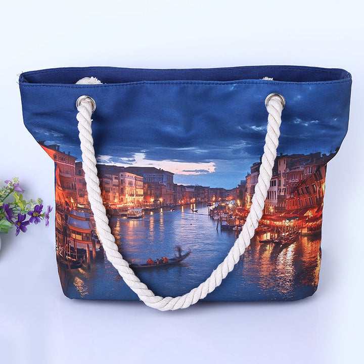 Spacious bag with maritime city motif Kalsten