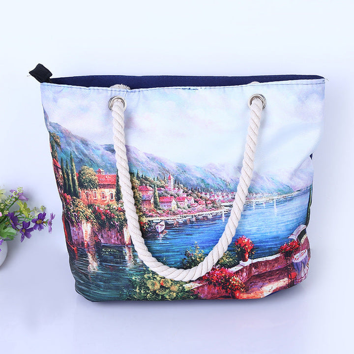 Spacious bag with maritime city motif Kalsten