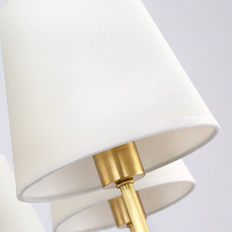 Brass Cone Wall Light Fixture Retro White Fabric Shade 1/2 Bulbs Dining Room Wall Sconce Lighting | Kalsten